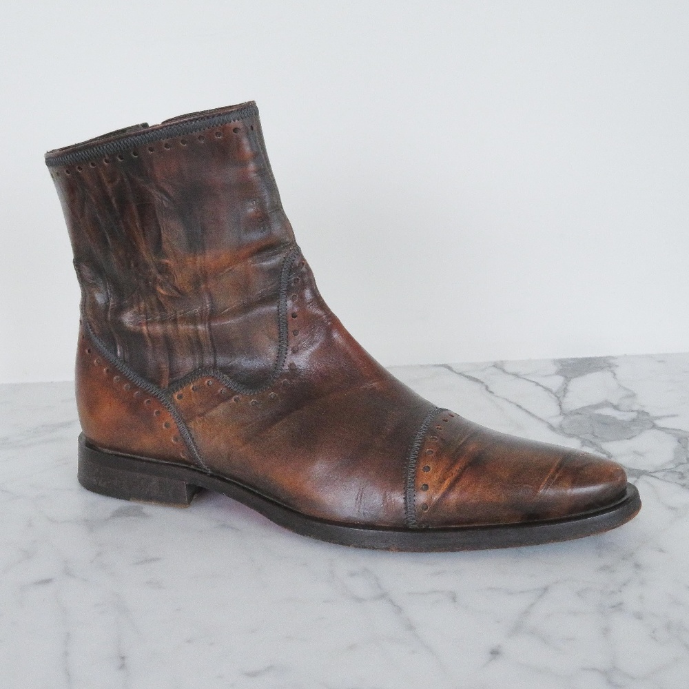 HUGO BOSS Distressed Leather Brogue Boots